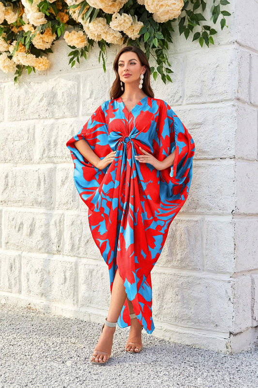 Knotty Nice | Red Floral Kaftan Dress