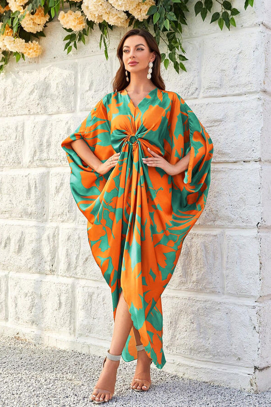 Knotty Nice | Orange Floral Kaftan Dress