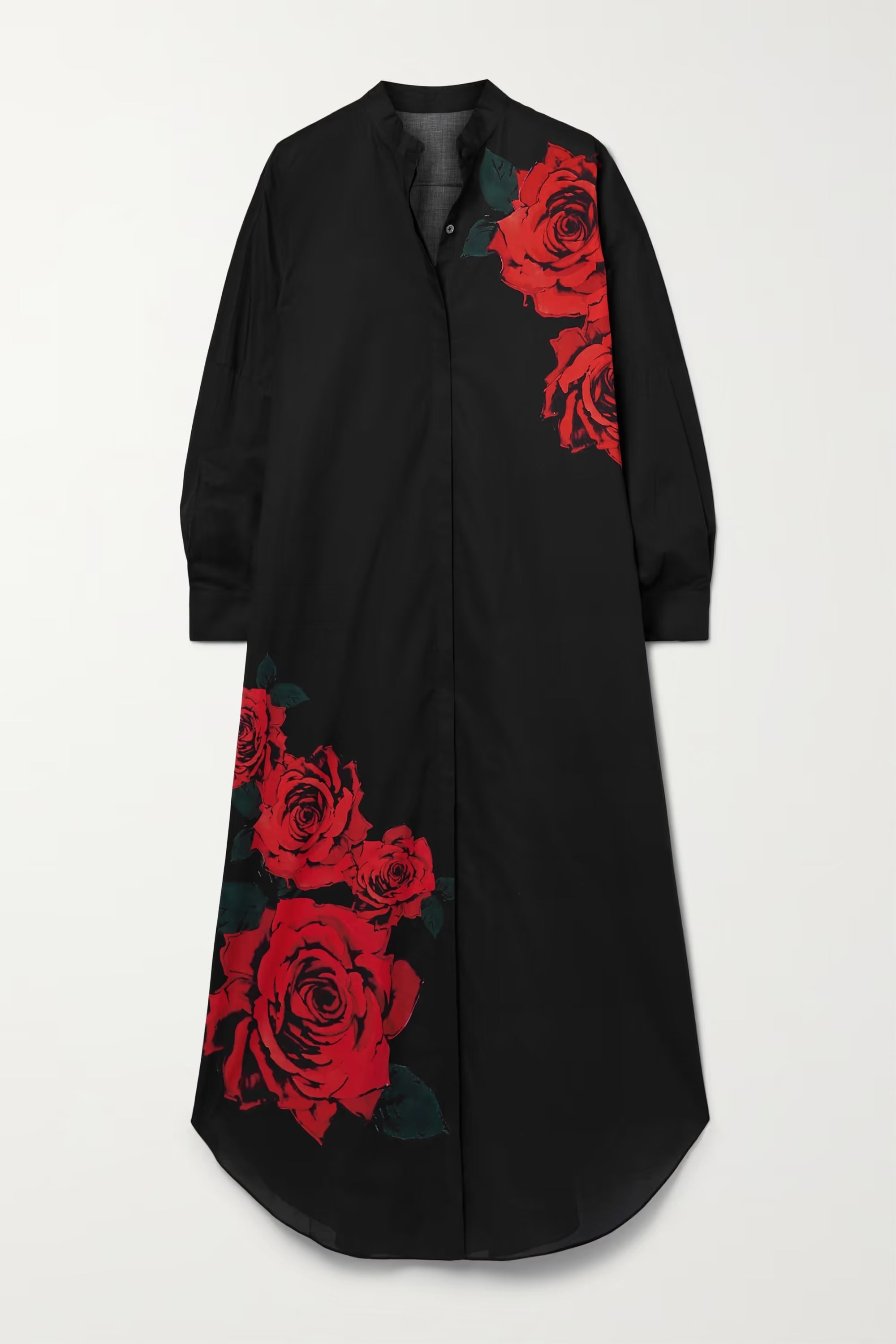 Black dress with red roses embroidery hotsell