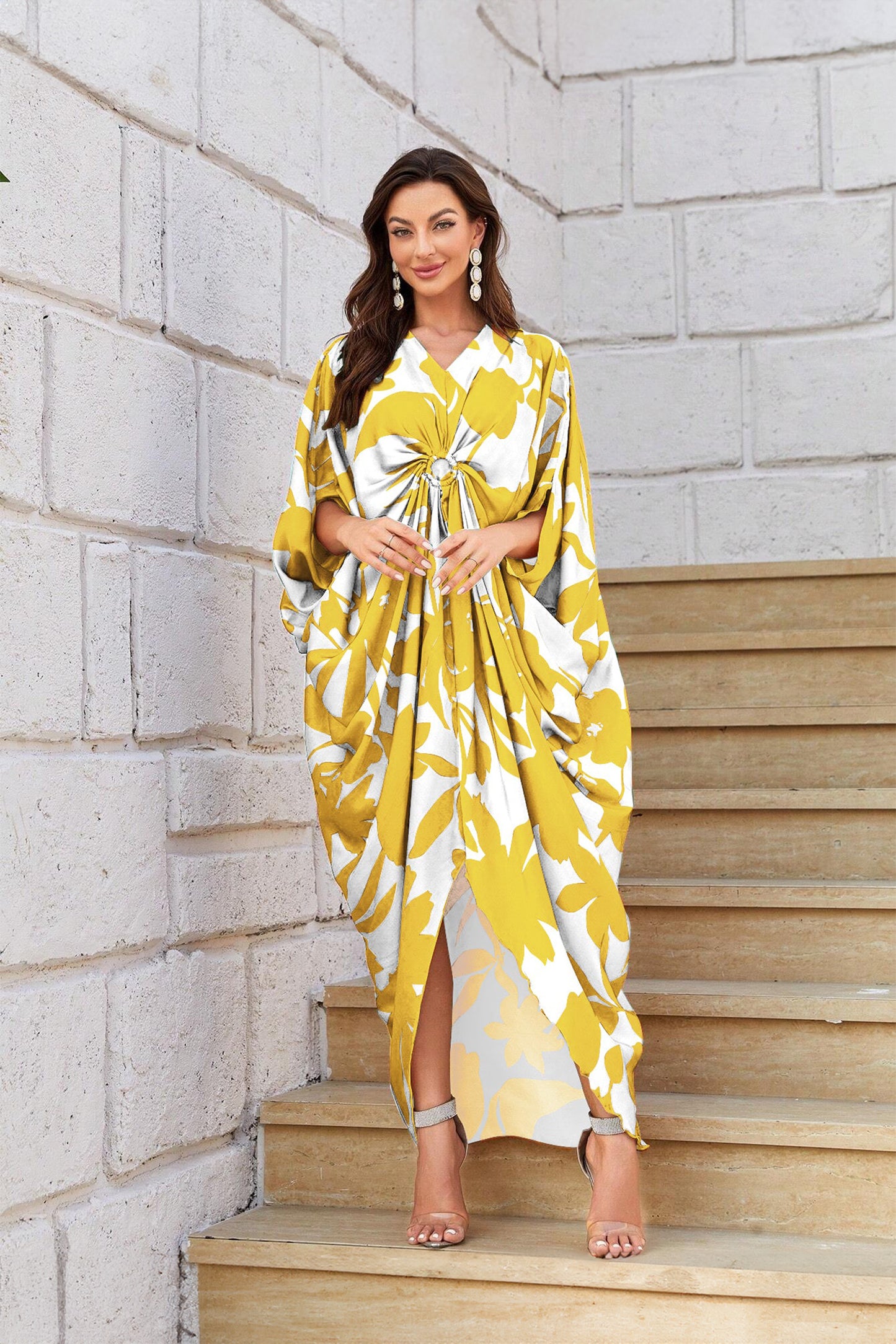 Knotty Nice | Yellow Floral Kaftan Dress