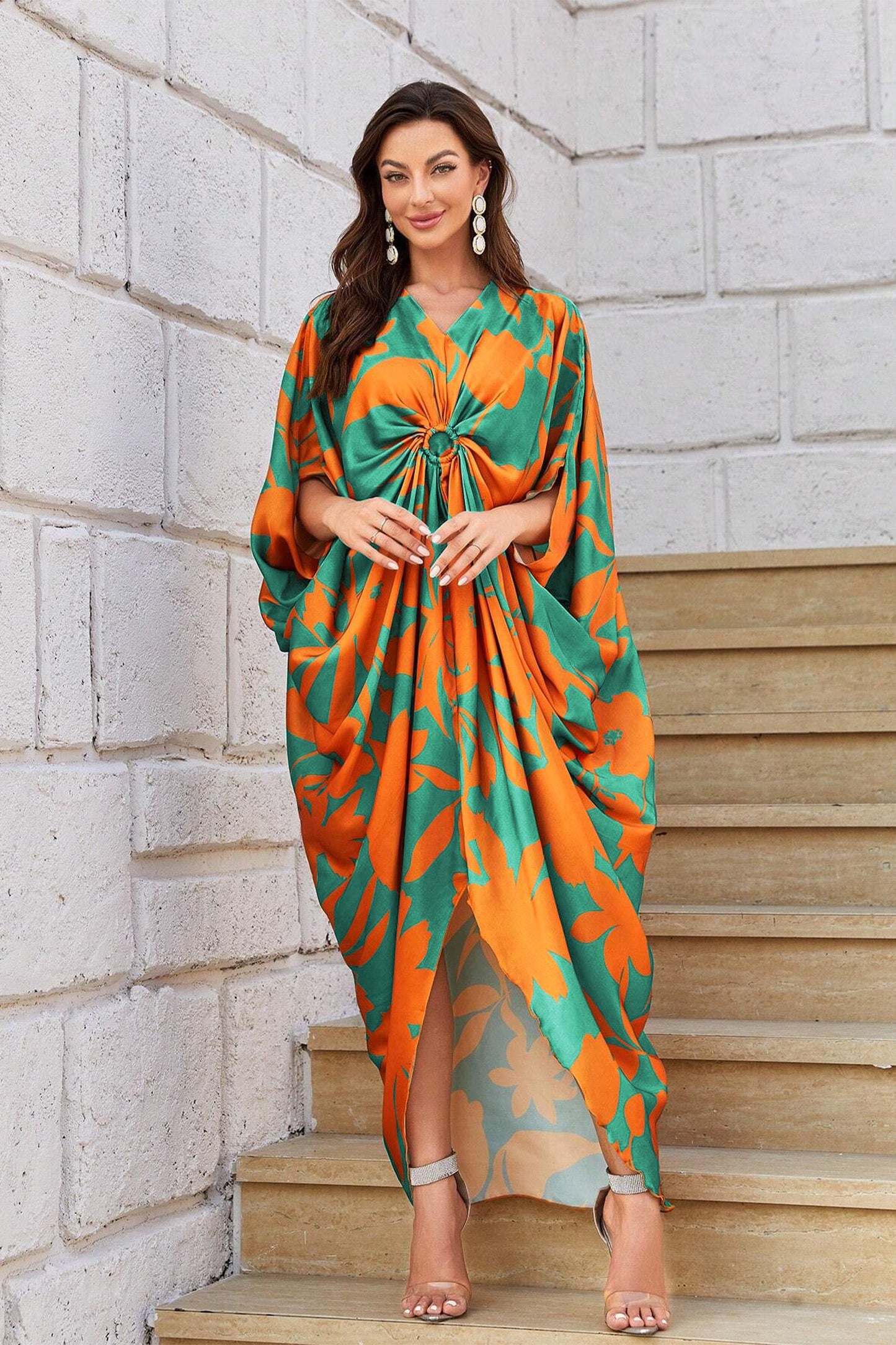 Knotty Nice | Orange Floral Kaftan Dress