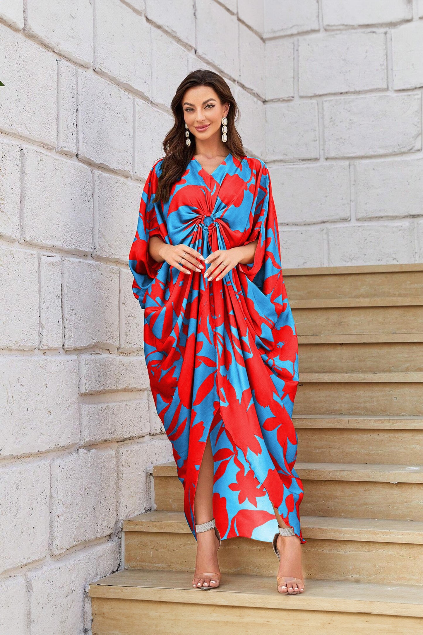 Knotty Nice | Red Floral Kaftan Dress