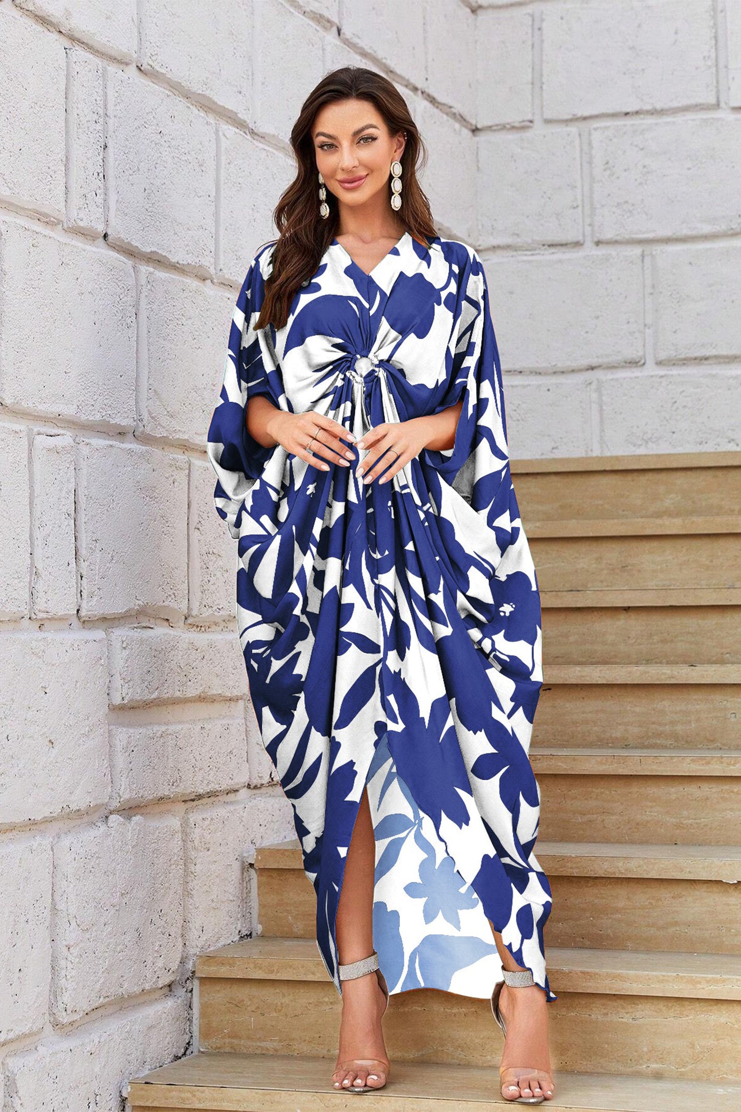 Knotty Nice | Blue Floral Kaftan Dress