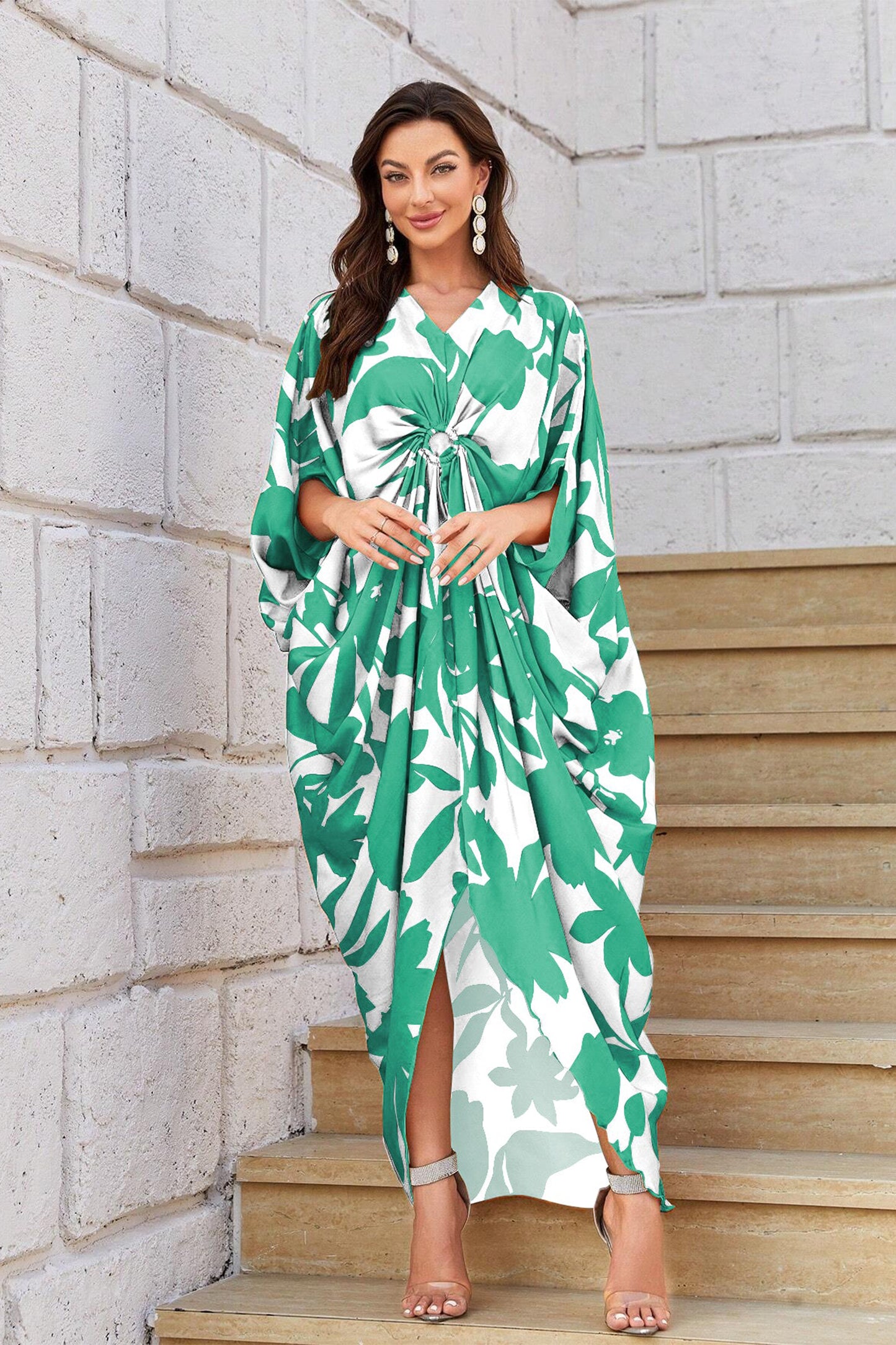 Knotty Nice | Mint Floral Kaftan Dress