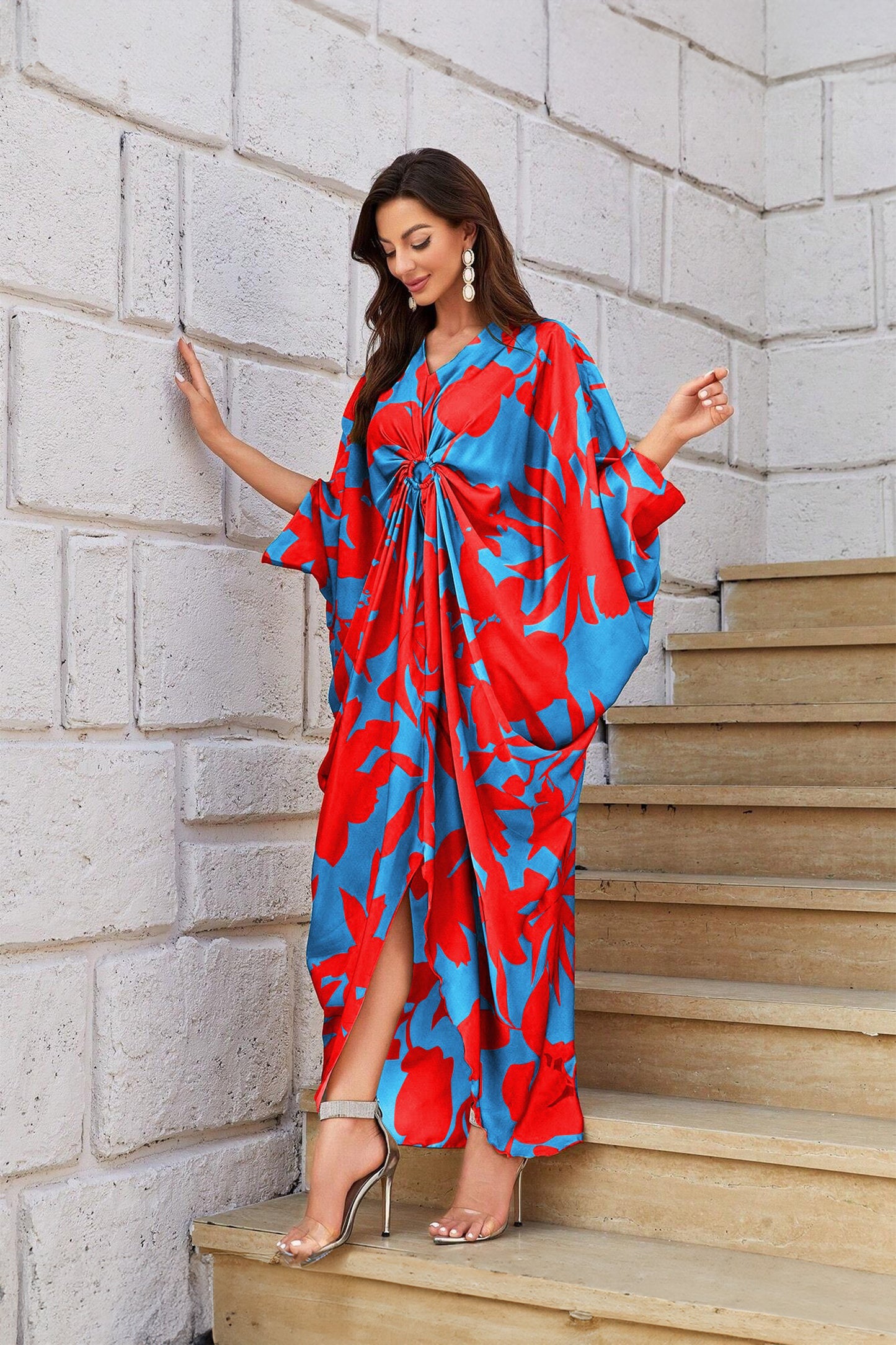 Knotty Nice | Red Floral Kaftan Dress