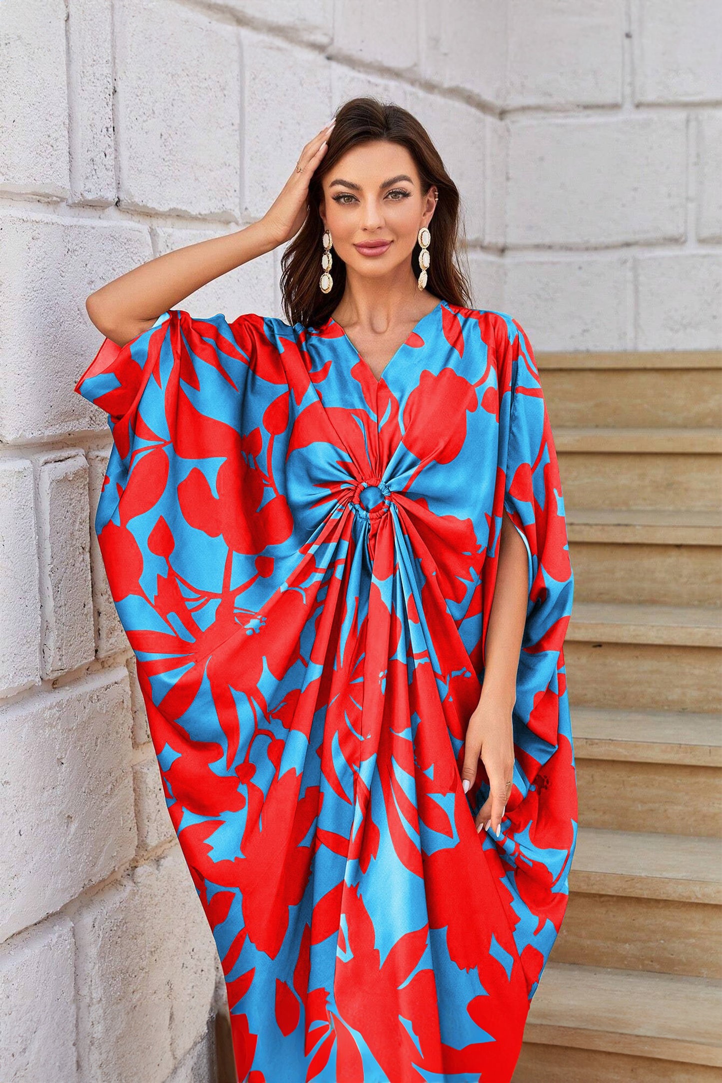 Knotty Nice | Red Floral Kaftan Dress