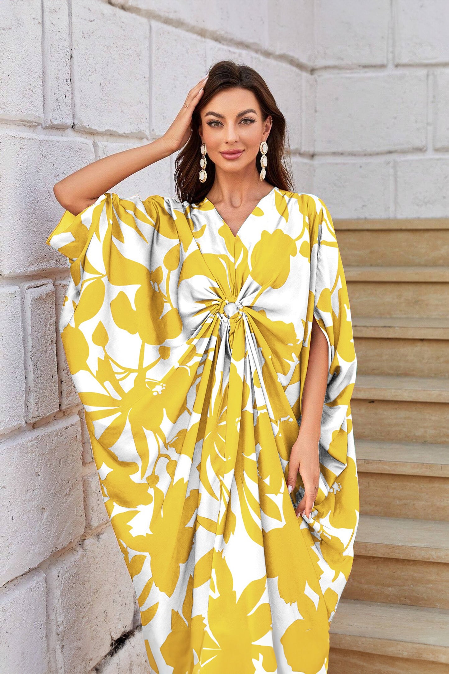 Knotty Nice | Yellow Floral Kaftan Dress