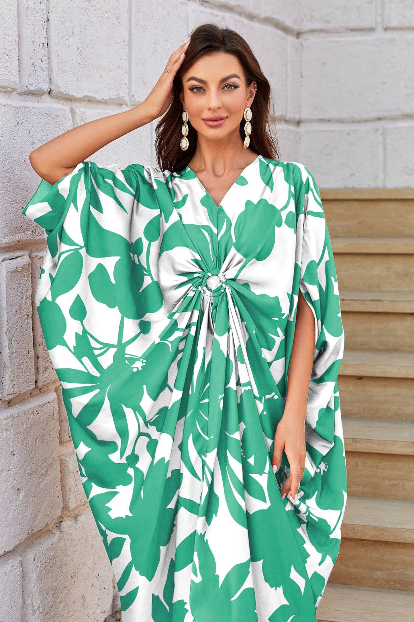 Knotty Nice | Mint Floral Kaftan Dress