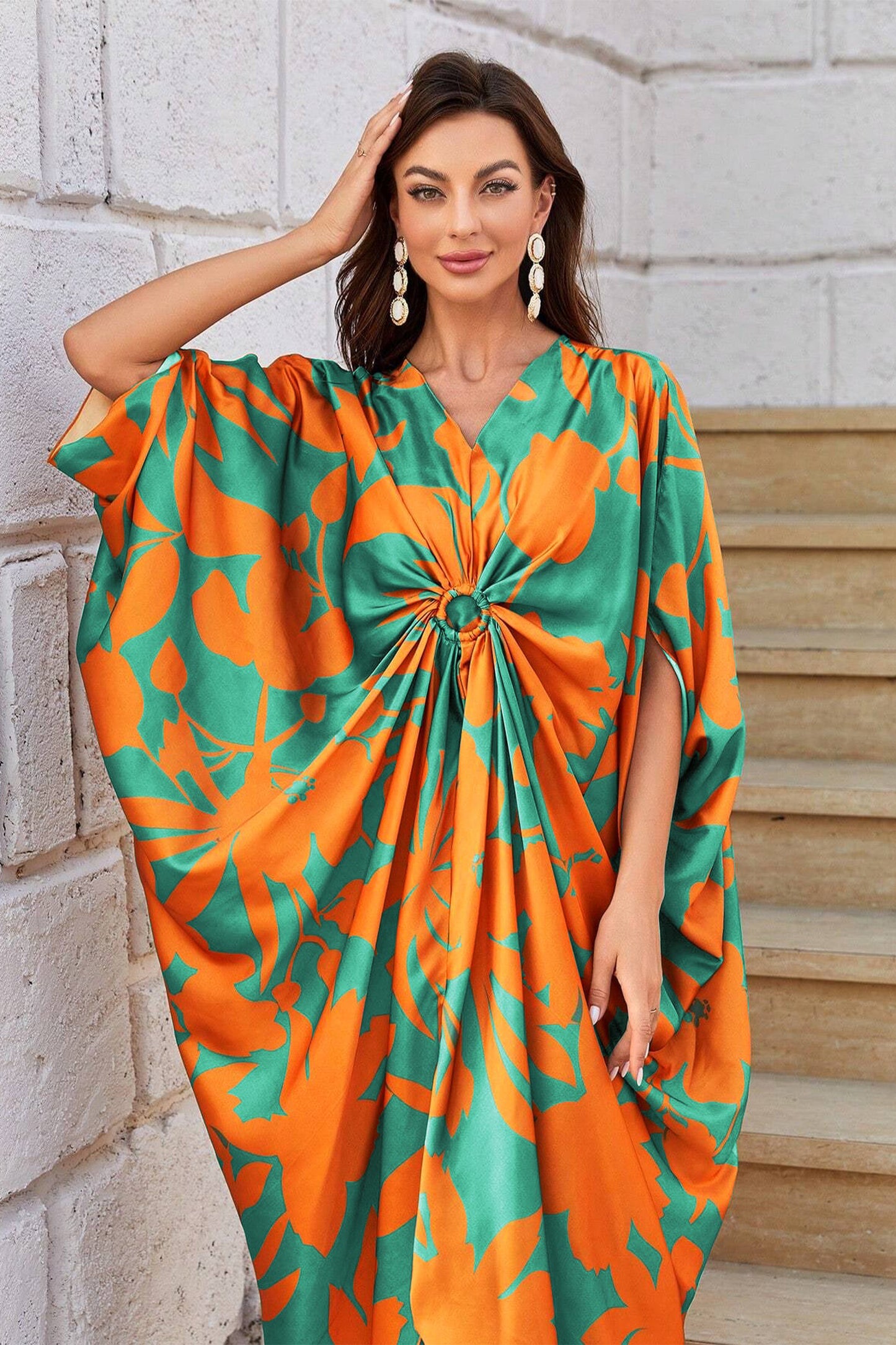 Knotty Nice | Orange Floral Kaftan Dress