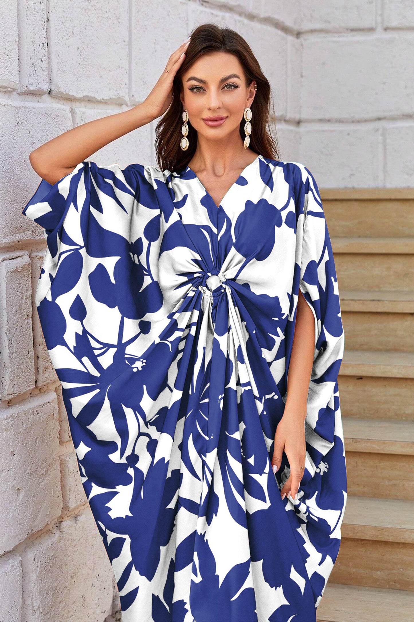 Knotty Nice | Blue Floral Kaftan Dress