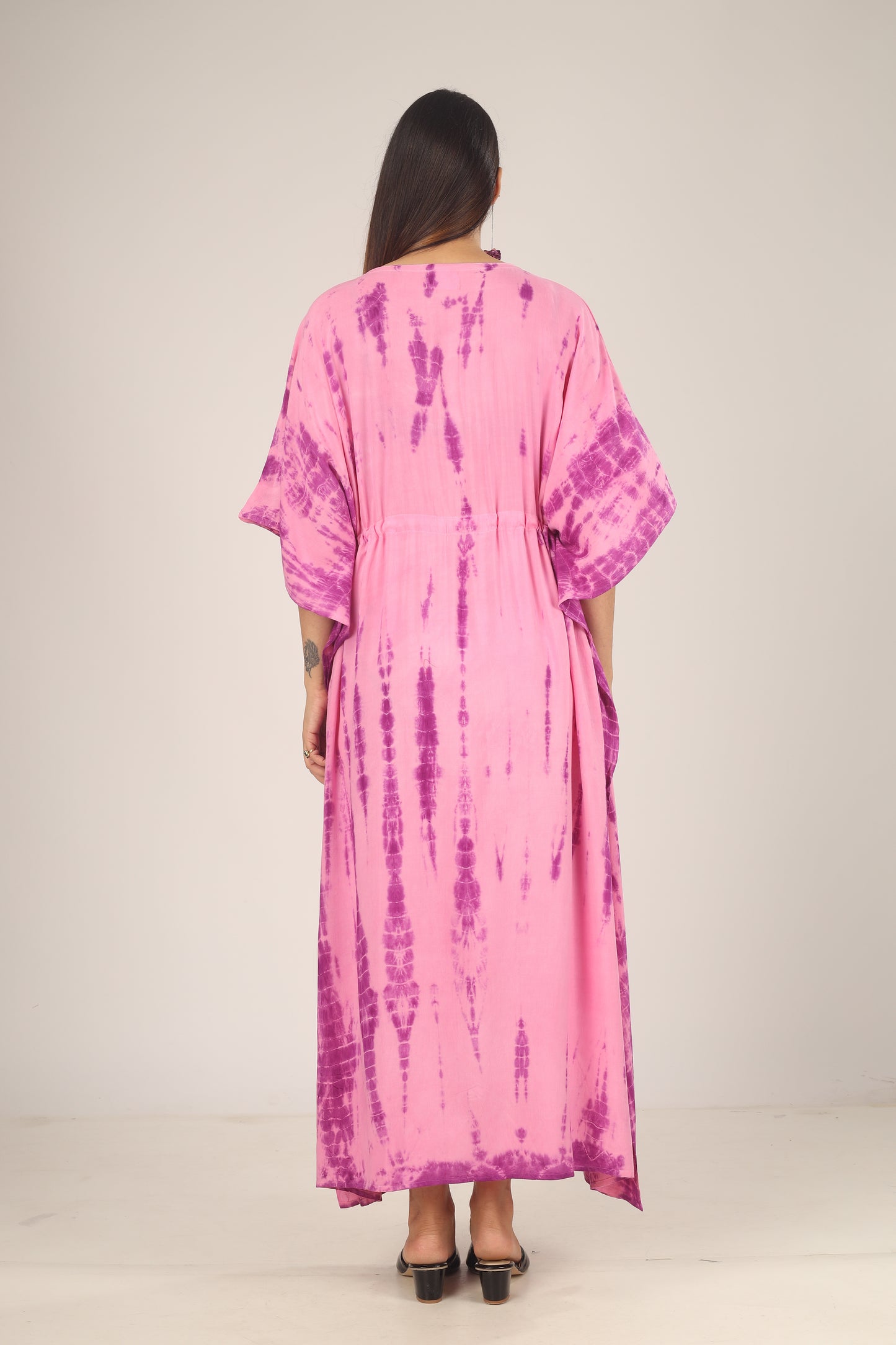 Pink Stripes | 100% Rayon Pink Kaftan With Pockets