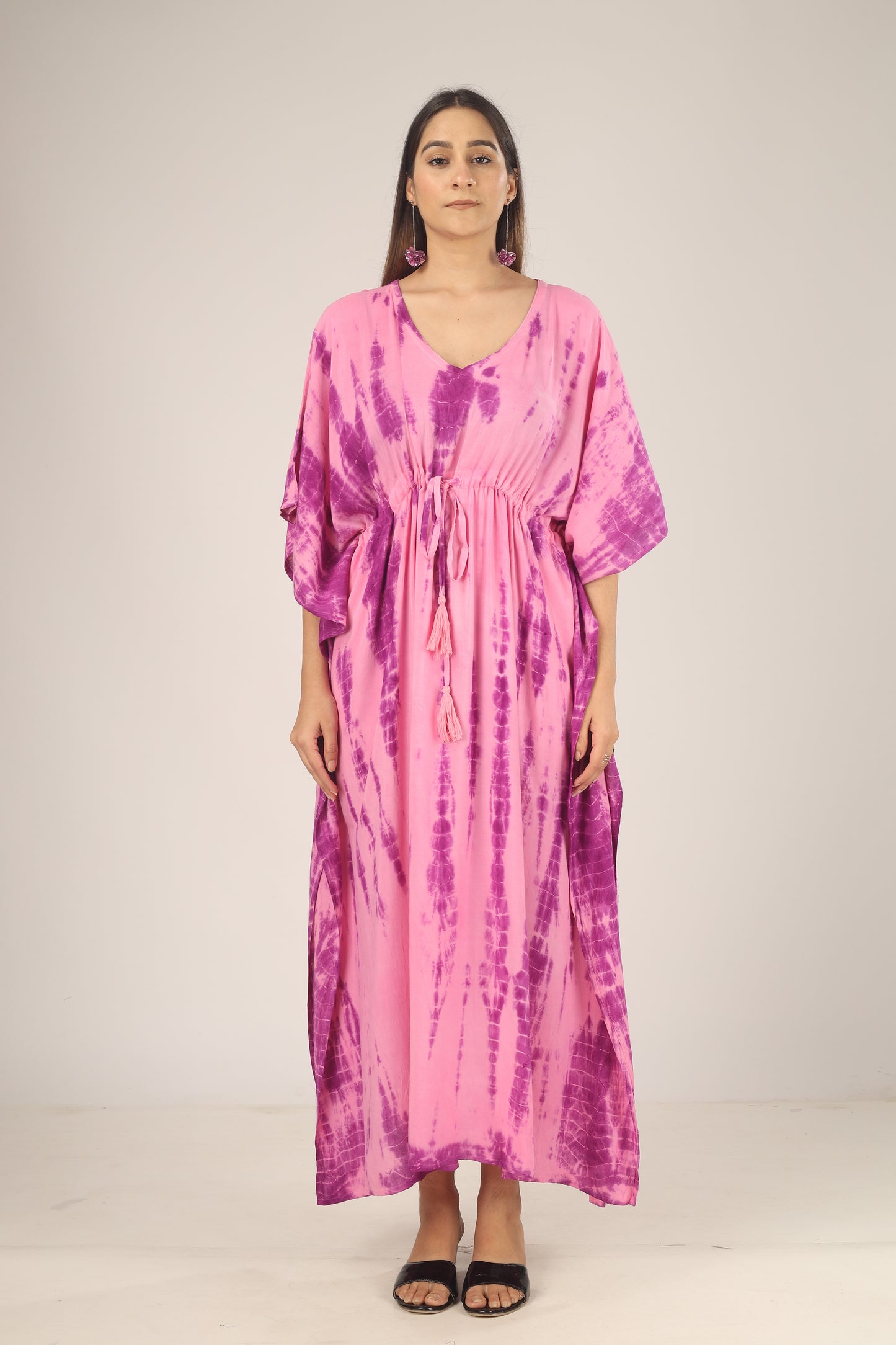 Pink Stripes | 100% Rayon Pink Kaftan With Pockets