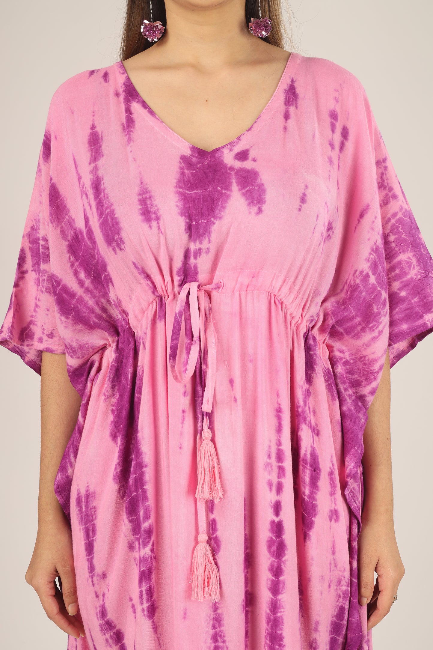 Pink Stripes | 100% Rayon Pink Kaftan With Pockets