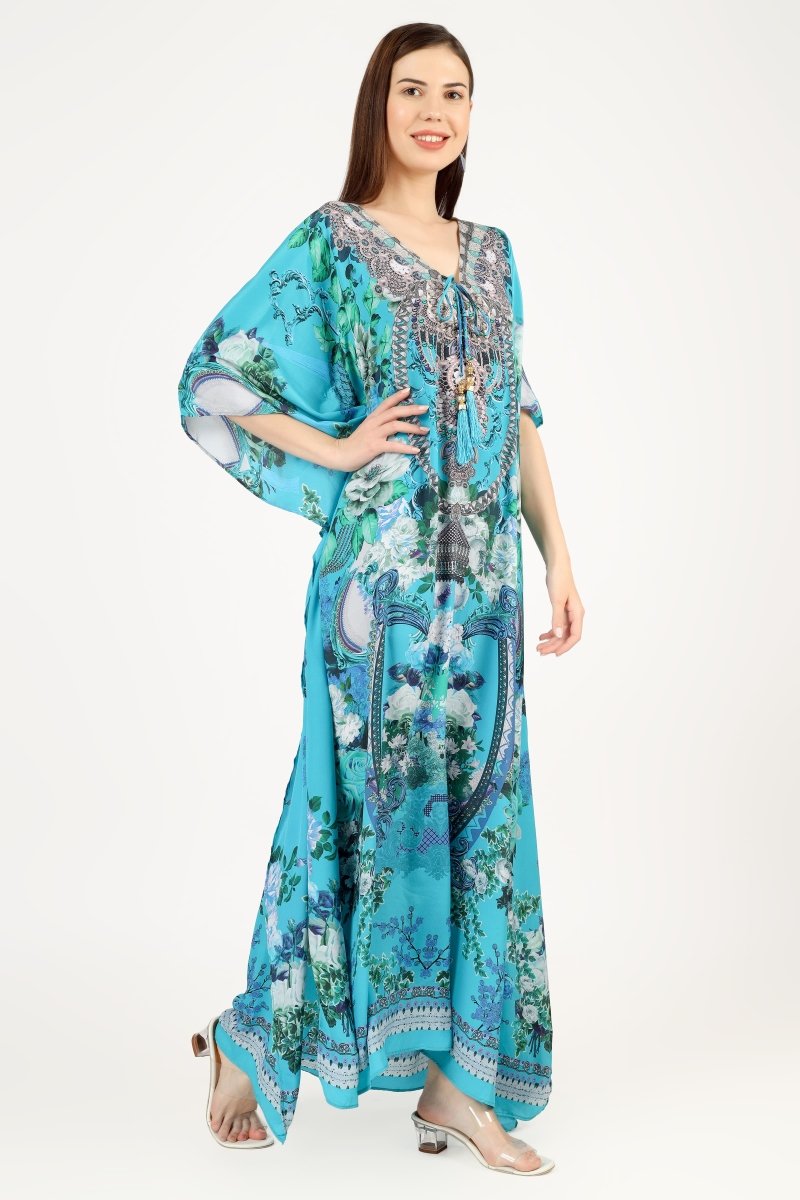 Serenity' Luxe Art Silk Kaftan Dress - Earthen Threads