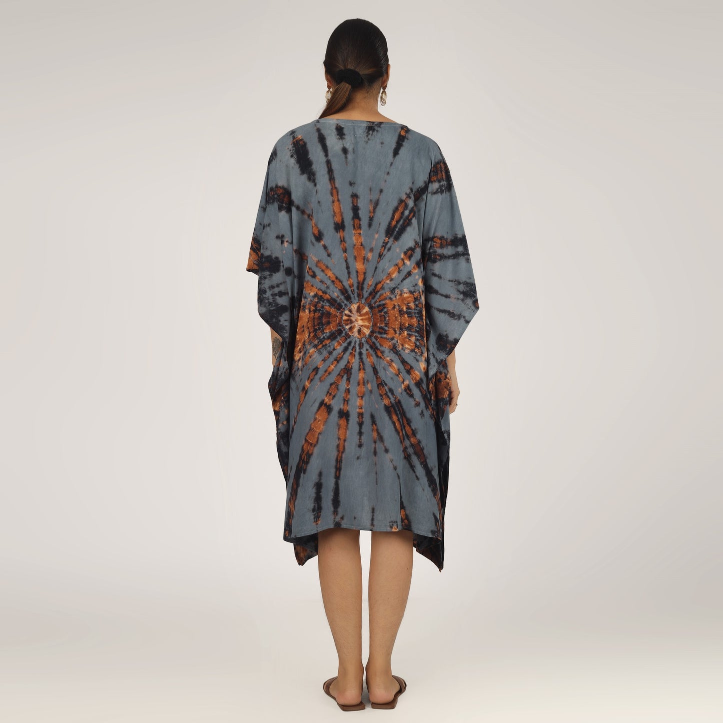 Earthen Threads Beach Summer Shibori Tie Dye Short Kaftan Kimono Grey