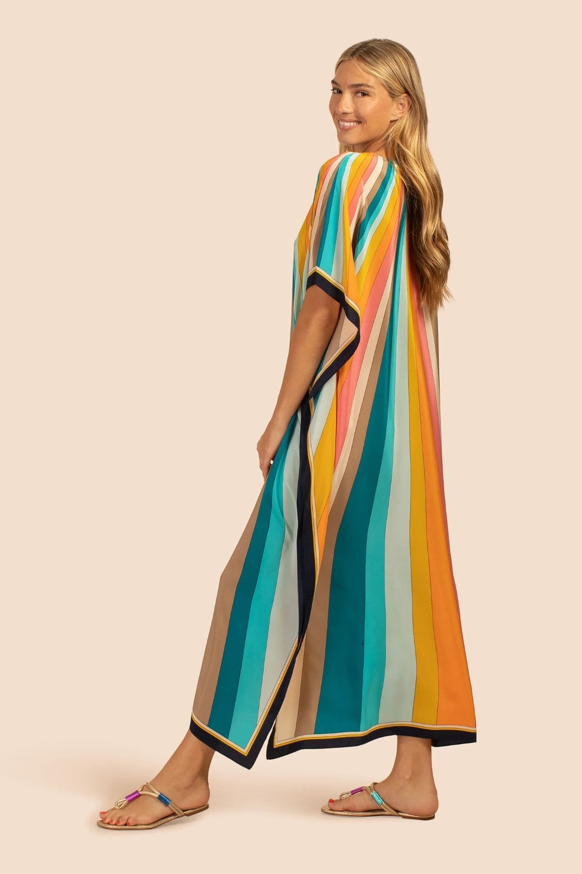 Earthen Threads Party Wear Beach Kaftan Kimono Crepe Dress-J5676